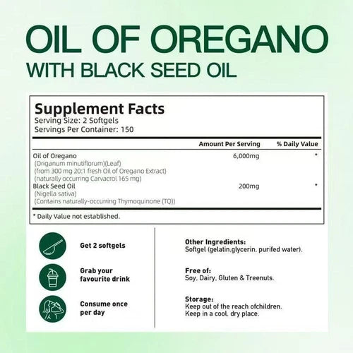 VitalLeaf | Oregano Oil Capsules with Black Seed Oil